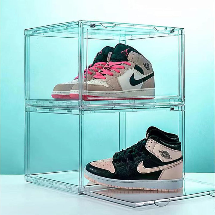 MECC Klare Schuhbox, stapelbarer Acrylschuhschrank, mit Magnettür,14.4x10.6x8inch/36x27x20cm (Clear