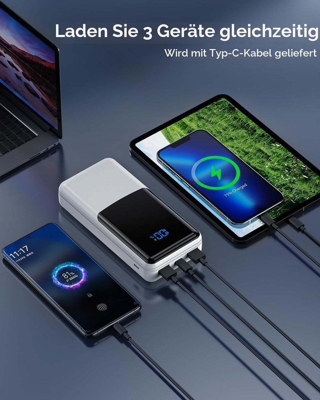 Coblob Power Bank 27000mAh, Powerbank Schnellladefunktion USB C PD 20W Fast Charge, Portable Charger