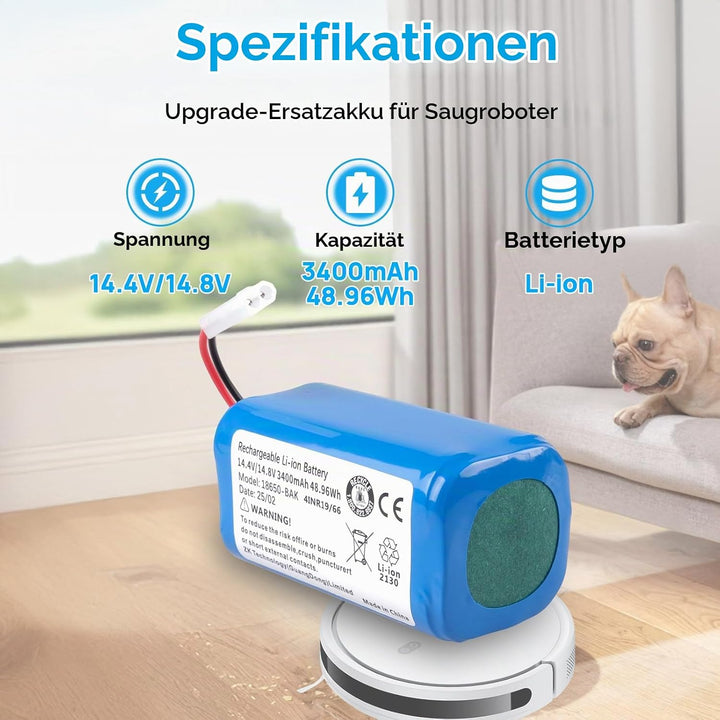 3400mAh Akku Kompatibel mit Xiaomi Mi G1, MJSTG1, H18650CH-4S1P, Robot Vacuum E12, Rowenta RS-RT9008