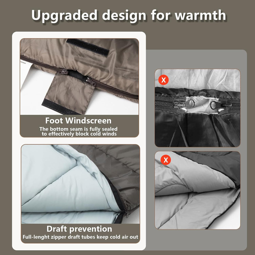 BISINNA Winter Doppelschlafsack für Erwachsene 2 Personen Outdoor Warmer Schlafsack 3 Jahreszeiten–