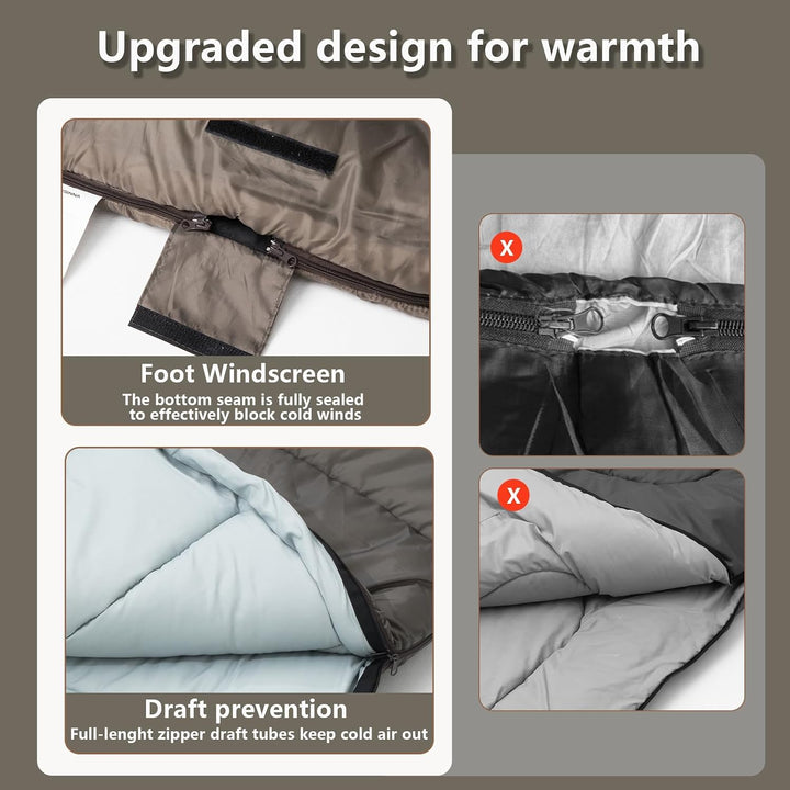BISINNA Winter Doppelschlafsack für Erwachsene 2 Personen Outdoor Warmer Schlafsack 3 Jahreszeiten–