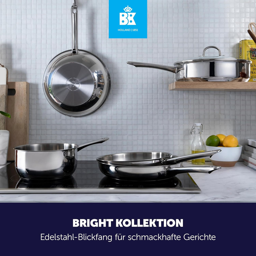 BK Bright 18/10 Edelstahl Bratpfanne Ø 28 cm, Professionelles Kochen, Unbeschichtet,3-Ply,Bleiben-Kü