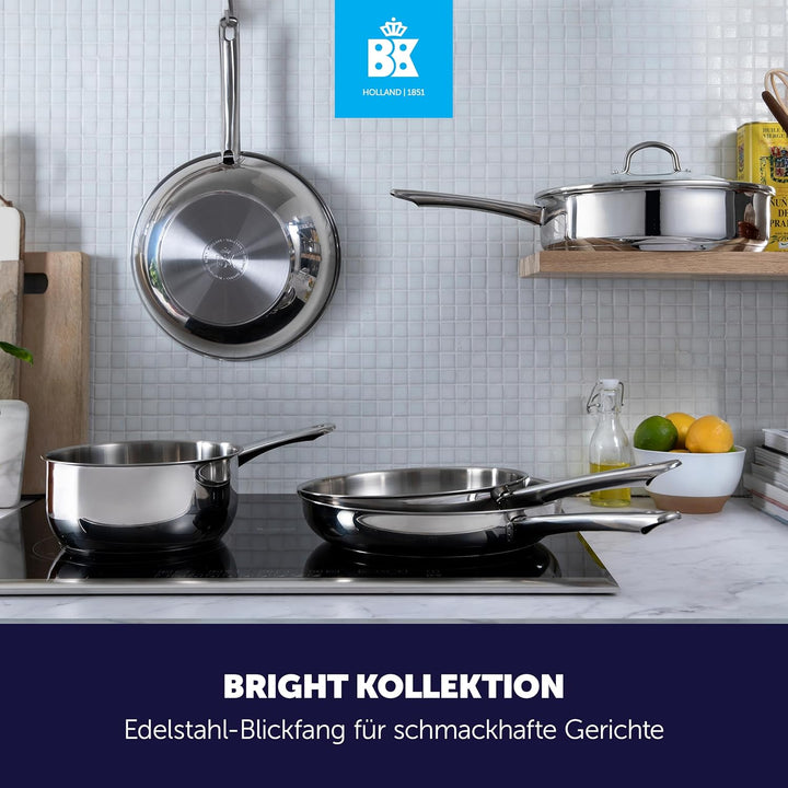 BK Bright 18/10 Edelstahl Bratpfanne Ø 28 cm, Professionelles Kochen, Unbeschichtet,3-Ply,Bleiben-Kü