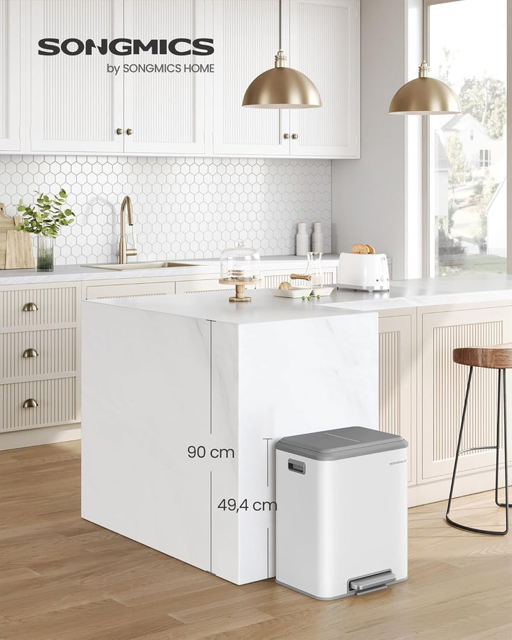 SONGMICS Mülleimer Küche, Mülltrennsystem 2 x 15 L, 2 Fächer für Recycling und Restmüll, Abfalleimer