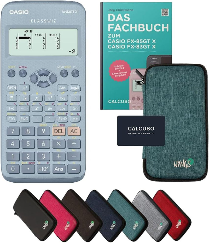 CALCUSO Standardpaket: Casio FX-83GT X Blau + WYNGS Schutztasche türkis + Fachbuch von CALCUSO + Erw