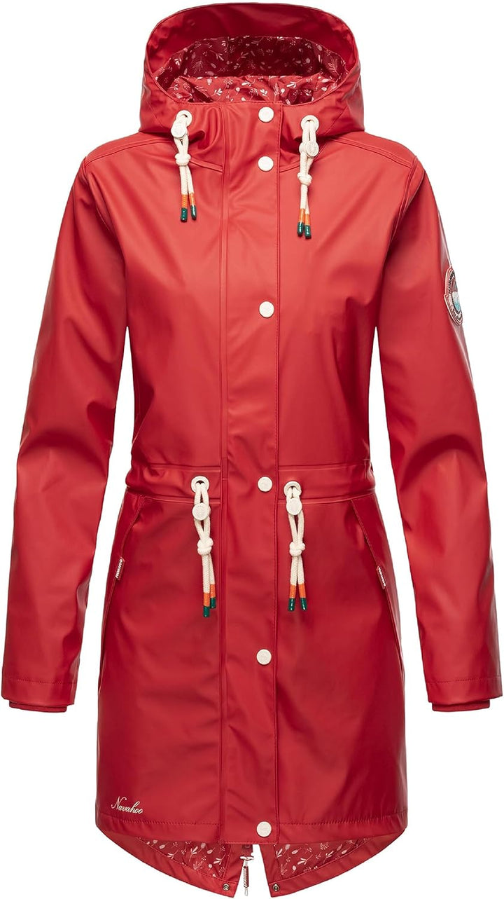 Navahoo Damen Übergangsjacke Regenmantel wasserdicht lang mit Kapuze Tropical Stormoo XS-3XL XS Rot,