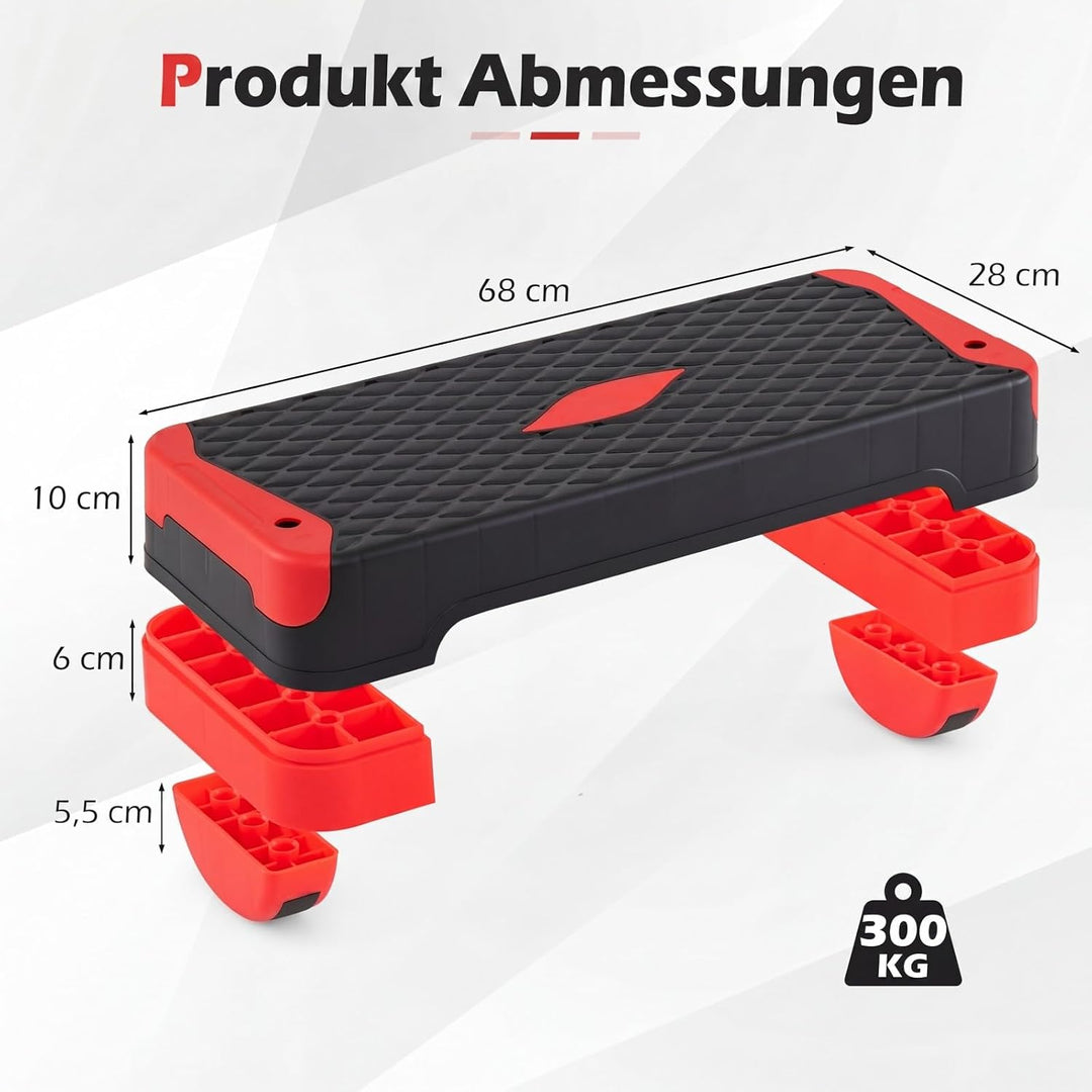 COSTWAY Aerobic Stepper 4 fach höhenverstellbar, 300 kg belastbar | Steppbrett mit Widerstandsbänder