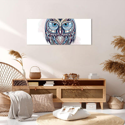 Panorama Bilder auf Leinwand 100x40cm Leinwandbild Owl aztekische Tierwelt Grafik Gross Wanddeko Bil