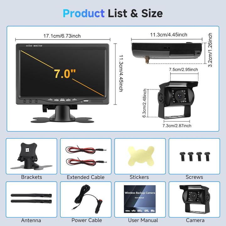 Drahtlose Rückfahrkamera, Podofo 7"HD TFT LCD Rückansicht Monitor +wasserdichte Rückfahrkamera Für L