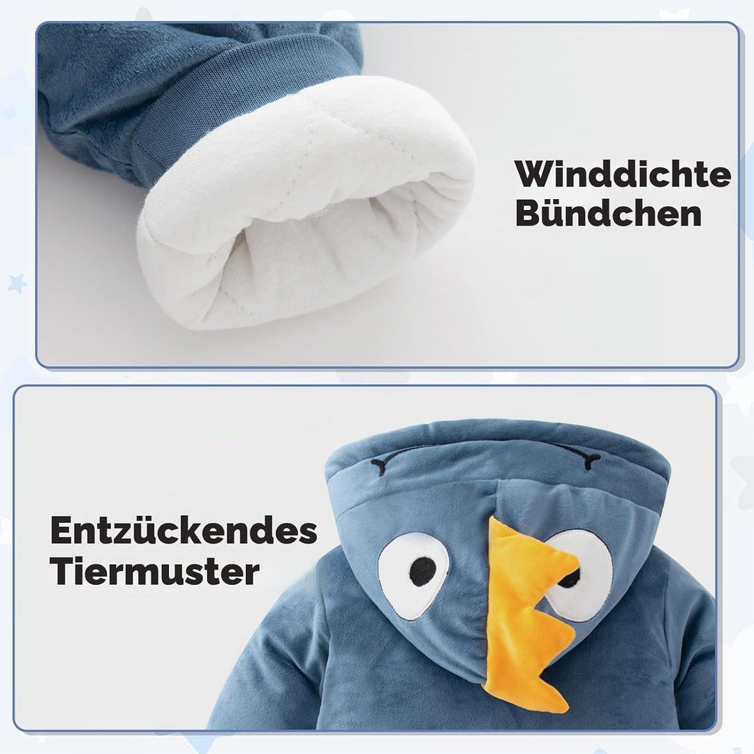 Baby Overall Mit Kapuze Füsslinge Strampler Schneeanzüge Karikatur Unisex Winter Kleidungsset 0-3 Mo