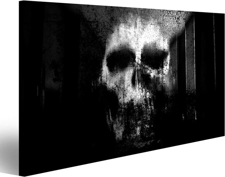 islandburner Bild auf Leinwand Horror Schädel Schwarzweiss Horror Hintergrund Für Halloween Und Film