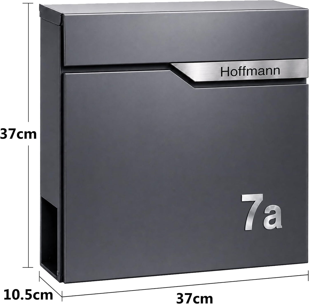 Zedelmaier Design Briefkasten mit Zeitungsfach Anthrazit RAL 7016 Personalisierter - Wandbriefkasten