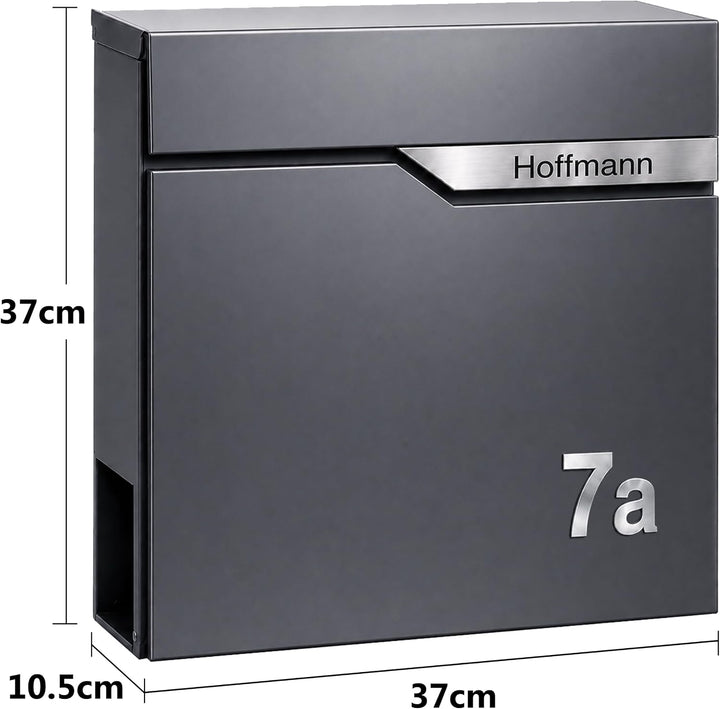 Zedelmaier Design Briefkasten mit Zeitungsfach Anthrazit RAL 7016 Personalisierter - Wandbriefkasten