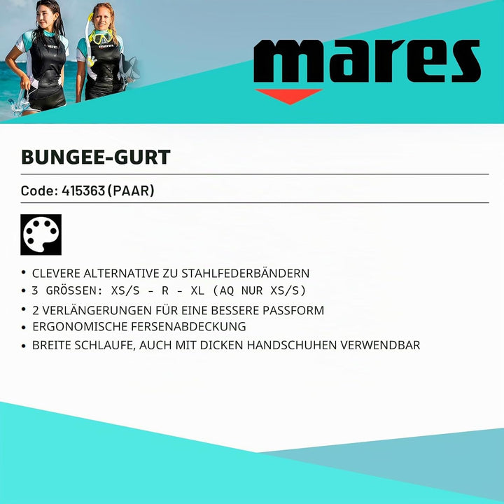Mares Bungee Straps Flossenriemen XS-S Schwarz, XS-S Schwarz