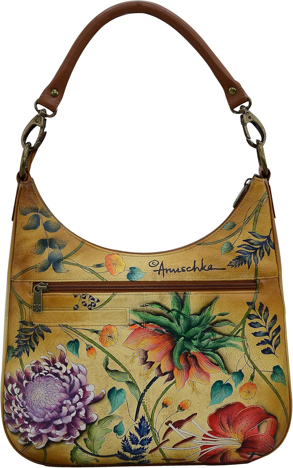 Anuschka Handbemalte Schmale Hobo Tasche, Erweiterbar, mit Crossbody Riemen Caribbean Garden, Caribb