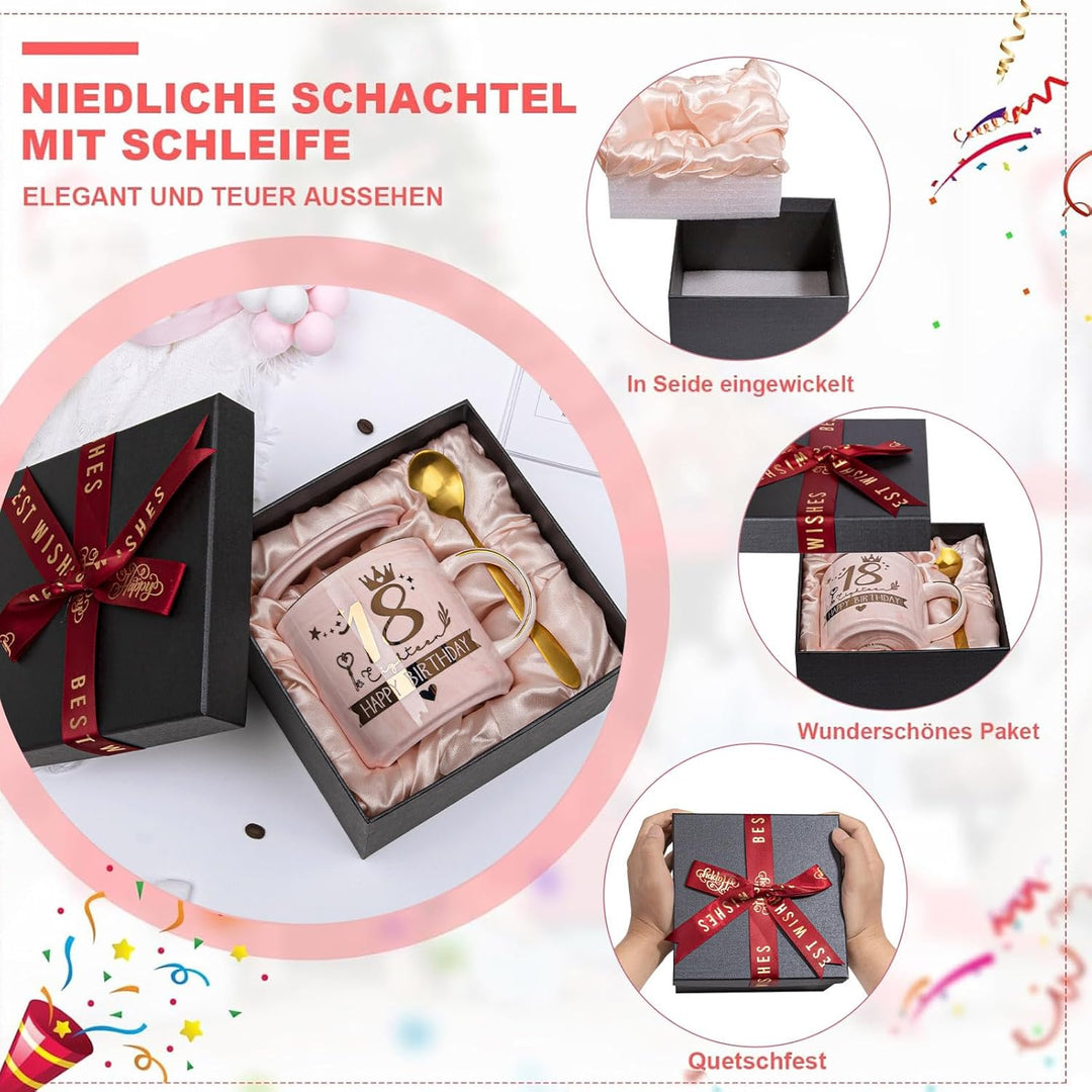 18. Geburtstag Mädchen, Alles Gute zum 18th Geburtstag, 14 Unzen Kaffeetasse mit Golddruck, Lustiges