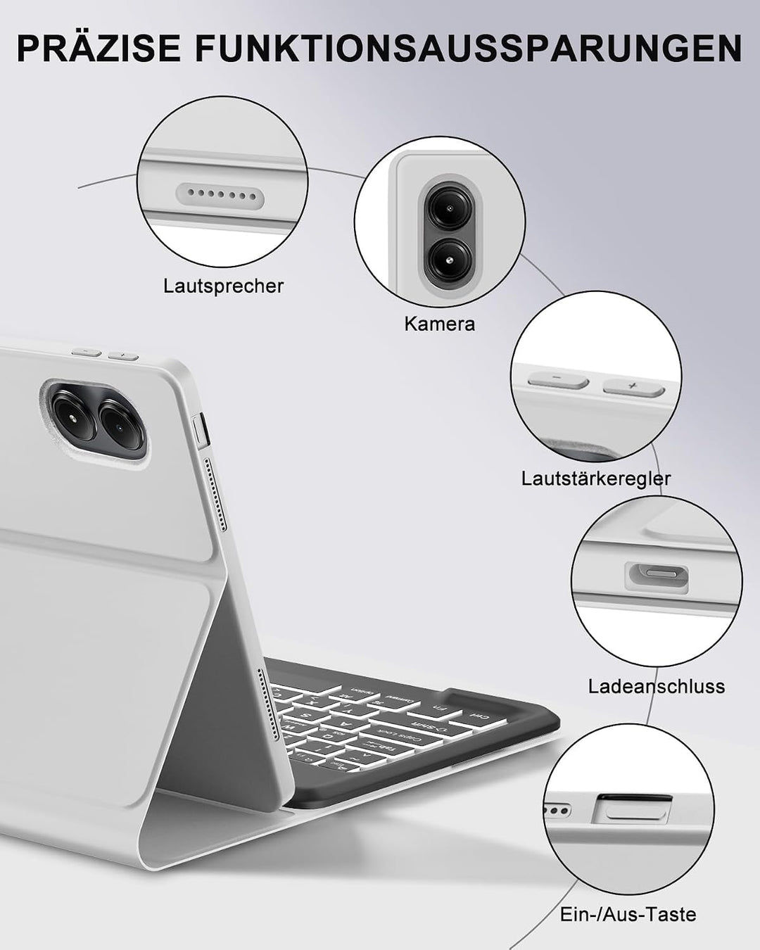 Für Redmi Pad Pro 12.1" Tastaturhülle mit Beleuchtung QWERTZ | Für Redmi Pad Pro Tastatur - Mit 7-Fa