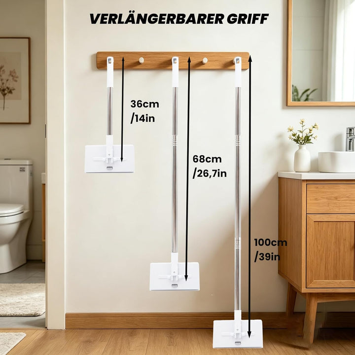 Wischmopp Mini Mopp mit Druck Klemm System, Mini Mop mit Automatischem Tuchwechsel, Bodenwischer Set