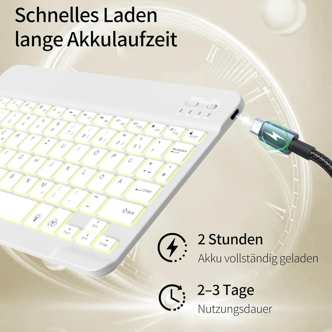 Hülle mit Tastatur für iPad A16 2025 / iPad 10. Generation 2022, RGB Bluetooth Magnetische Tastatur,
