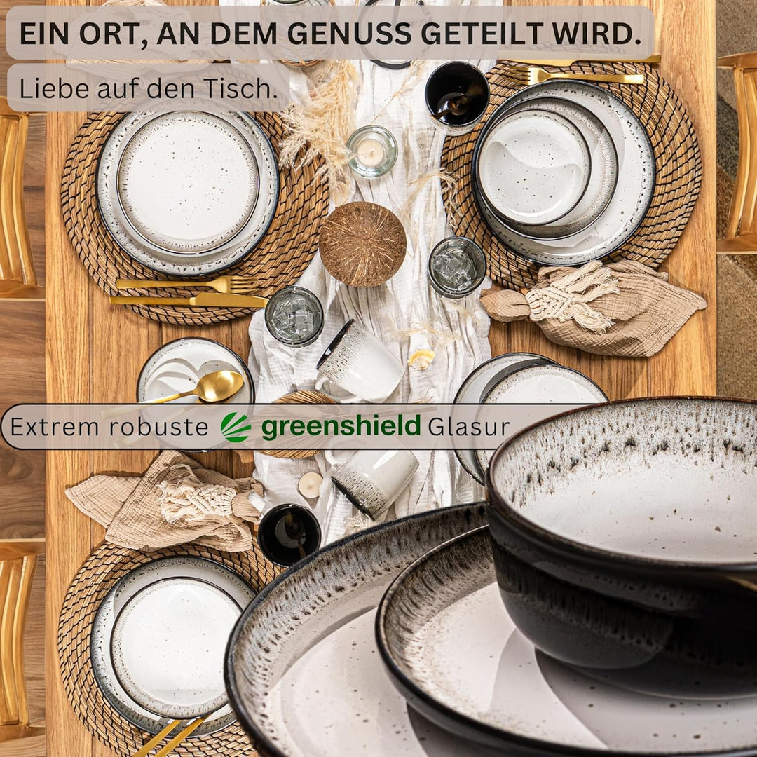 SÄNGER Sansibar | Steingut Geschirr Set 18 tlg, Teller Set 6 Personen, Geschirrset 6x Speiseteller 6