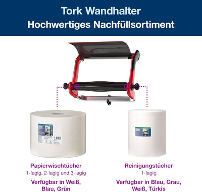 Tork 652108 Wandhalter in Rot Schwarz / Papierrollenhalter für Tork W1 Papierwischtücher im Performa