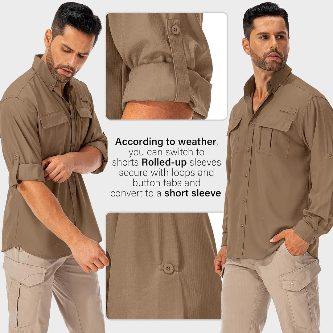 Hemd Herren Safari UPF50+ UV Schutz Wanderhemd Herren Langarm Funktionshemd Outdoorhemd Atmungsaktiv