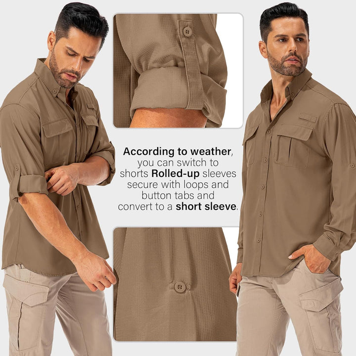 Hemd Herren Safari UPF50+ UV Schutz Wanderhemd Herren Langarm Funktionshemd Outdoorhemd Atmungsaktiv