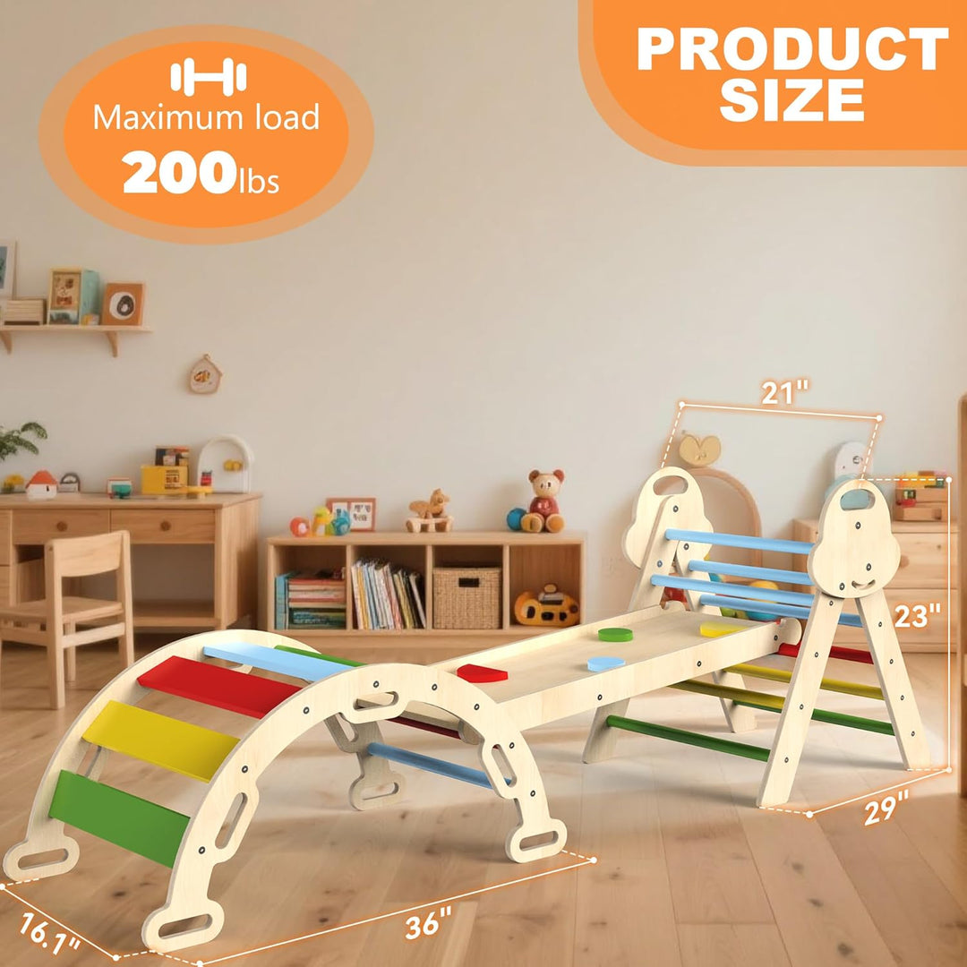Montessori Indoor Spielset: 7-in-1 Klettergerüst mit Rutsche, Bogen & Matte für Kleinkinder und Kind