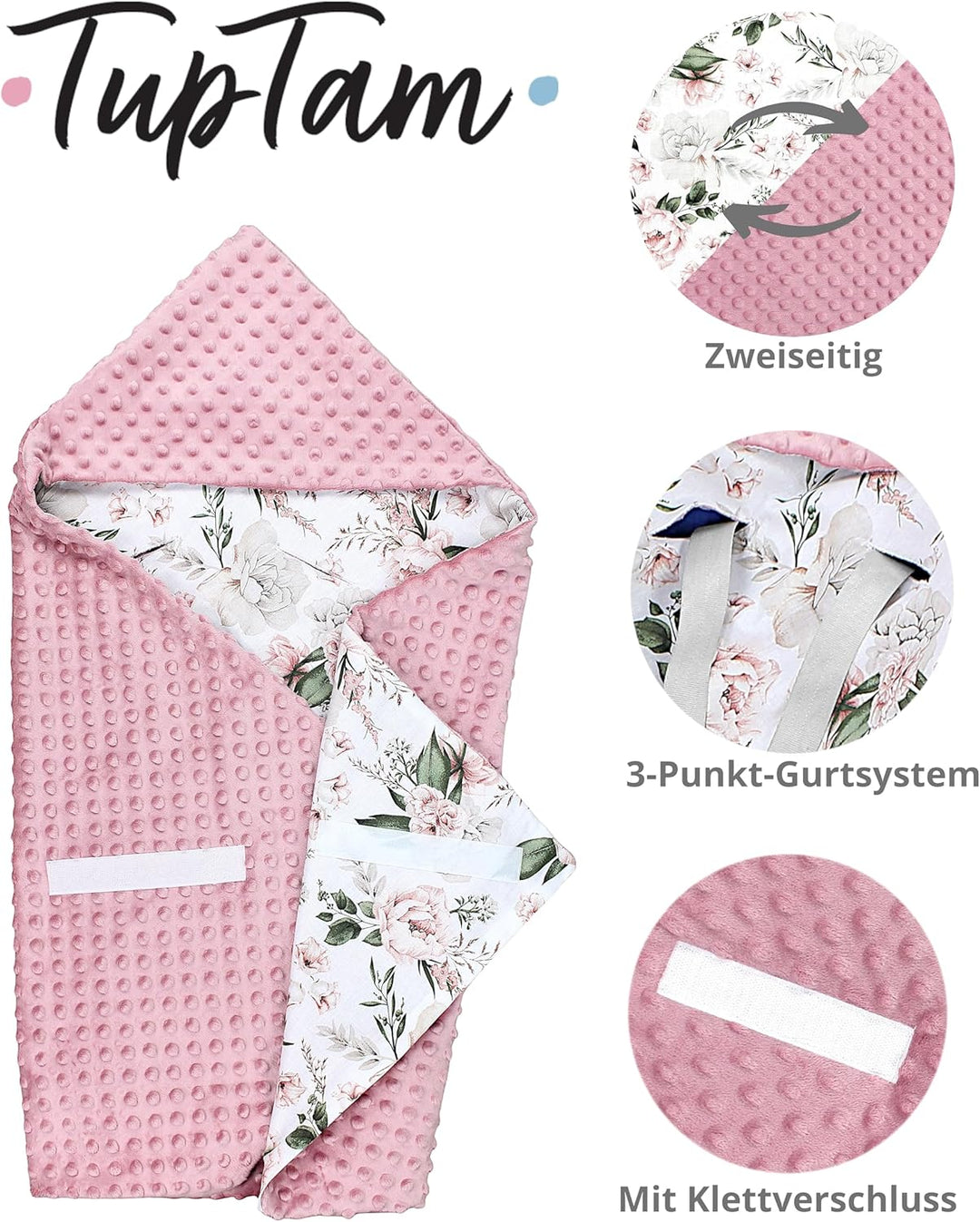TupTam 2er Set Baby Decken Einschlagdecke 85x85 cm für Autositz Babyschale Babydecke Wiegendecke Min
