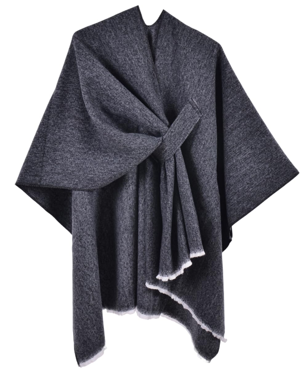 Shmily Girl Poncho Damen Strick Reversibel Cape Decke Elegant Warme Schultertuch Gestrickter Schal M