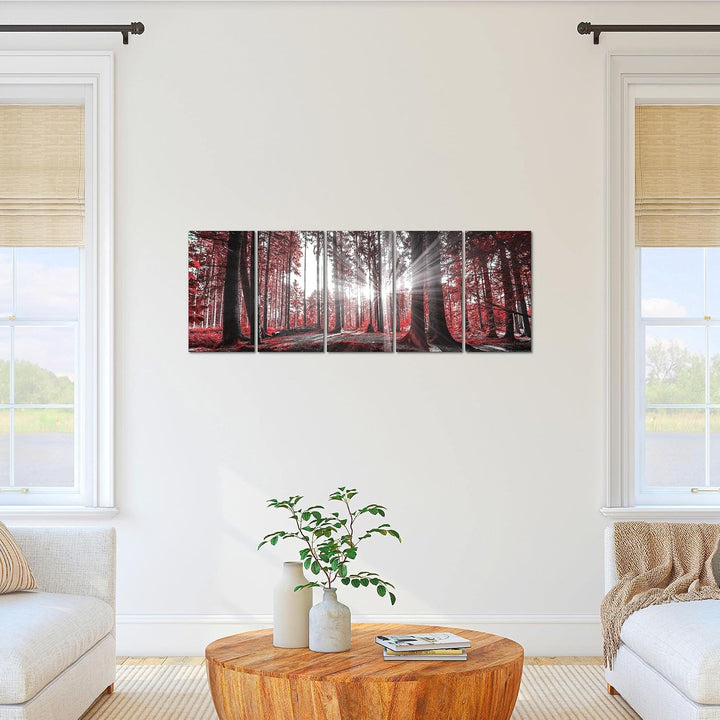 Runa Art Bild Wald Landschaft Wandbilder auf Vlies Leinwand 5 Teilig Wanddekoration Schlafzimmer Woh