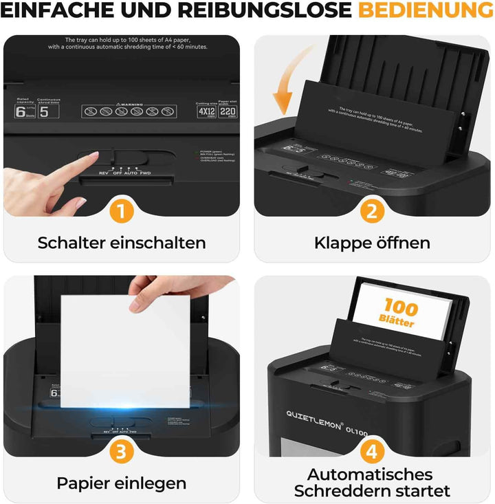 Automatischer 100 Blatt Aktenvernichter P-4 Partikelschnitt Aktenvernichter, 6 Blatt manuell, 60 Min