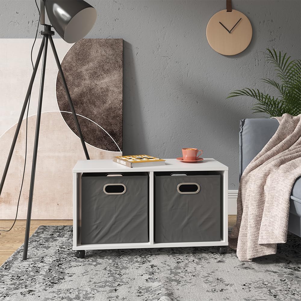 Vicco Kinderregal Luigi, Weiss, 72 x 42.4 cm, auf Rollen fahrbar mit Zwei offenen Ablageflächen 2 Fä