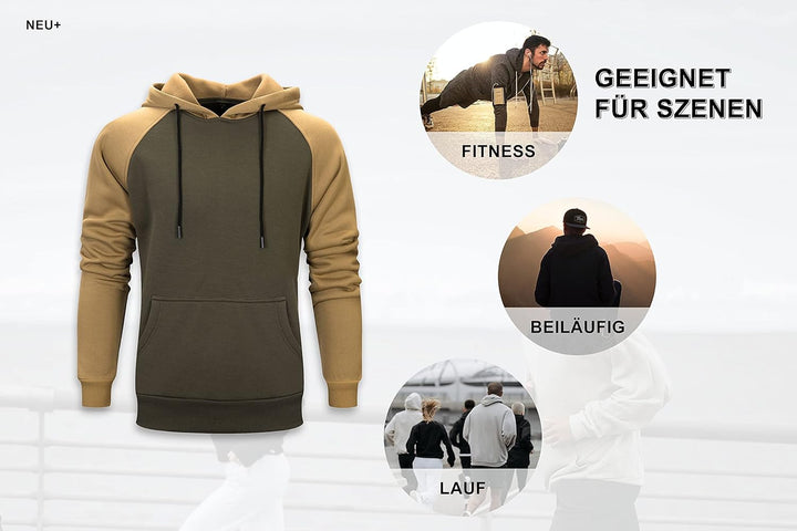 MANLUODANNI Herren Raglan Hoodie, Kapuzenpullover Herren Schlichter Vintage Pullover mit Kapuze Casu