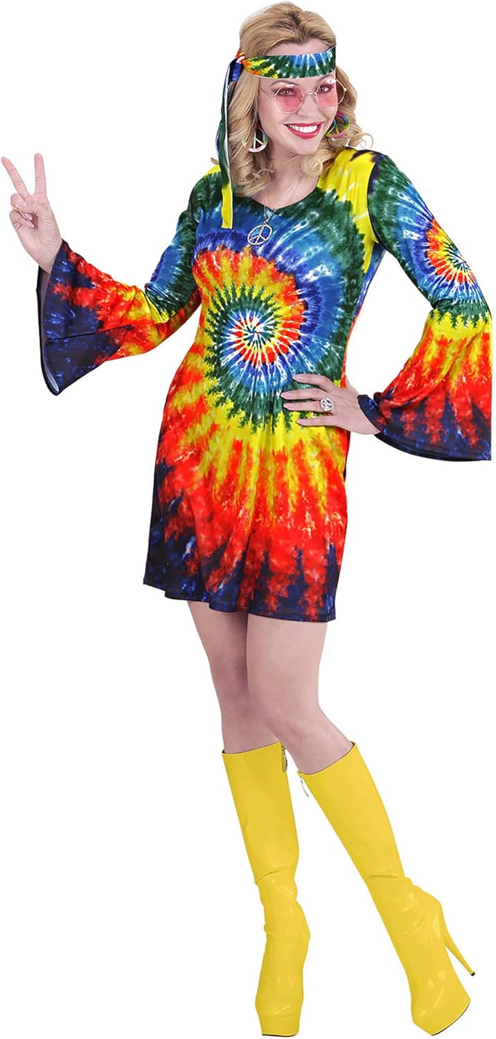 W WIDMANN MILANO Party Fashion - Kostüm psychedelic Hippie Girl, Kleid, Stirnband, Reggae, 60er Jahr