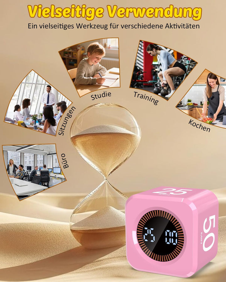 Pomodoro Timer Cube, Visueller Würfel-Timer für Kinder, Digitale LED Drehbarer Timer mit 5/10/25/50