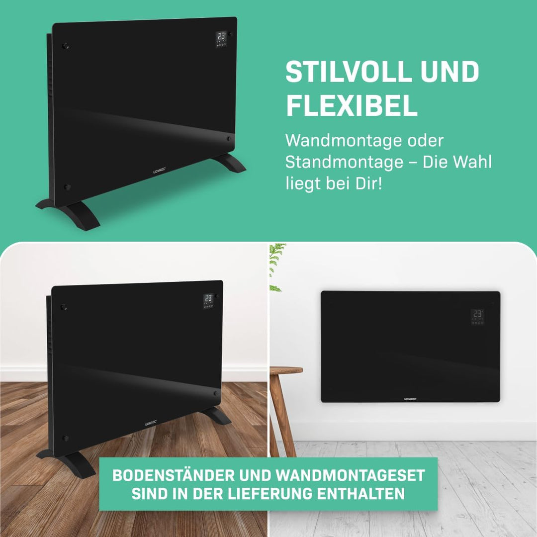 VONROC Elektroheizung energiesparend 2000W - Konvektor Heizung [24qm Räume] - Mobile Elektrische Hei