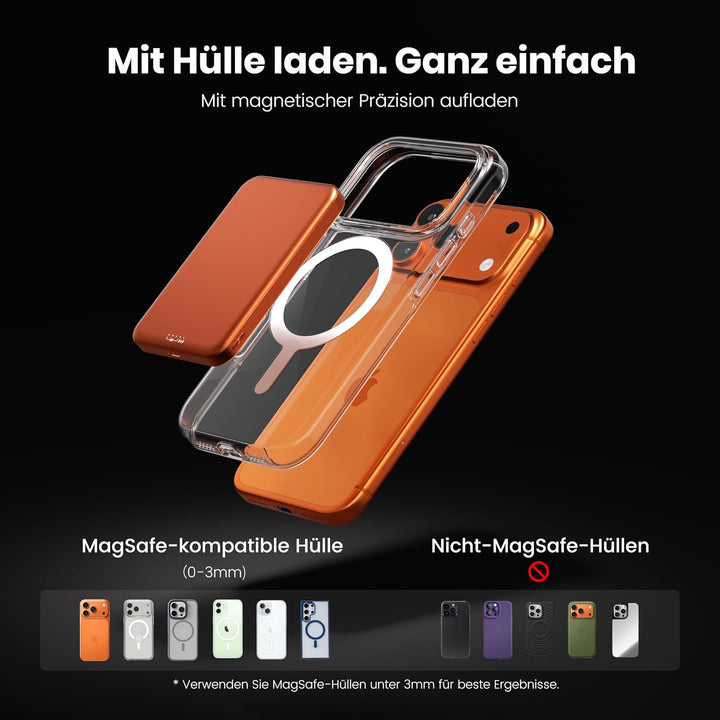 Magnetische Powerbank 10000 mAh, 14 mm ultradünnes Titan-Design, PD20W, kabelloses tragbares Ladeger