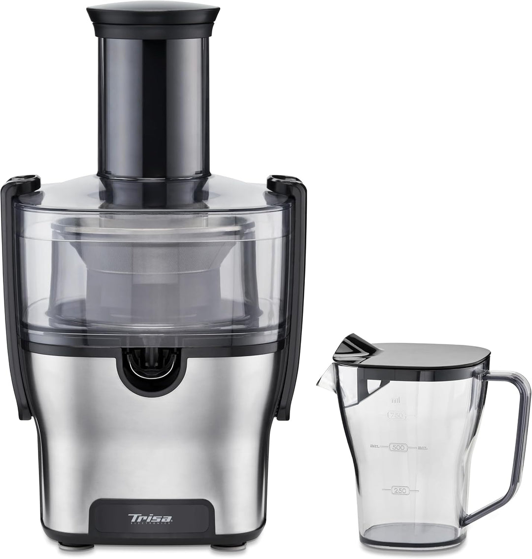 Trisa Entsafter - Hohe Saftausbeute dank 12'500 U/min, ø 75 mm Öffnung, 1500W Motor, Edelstahlfilter