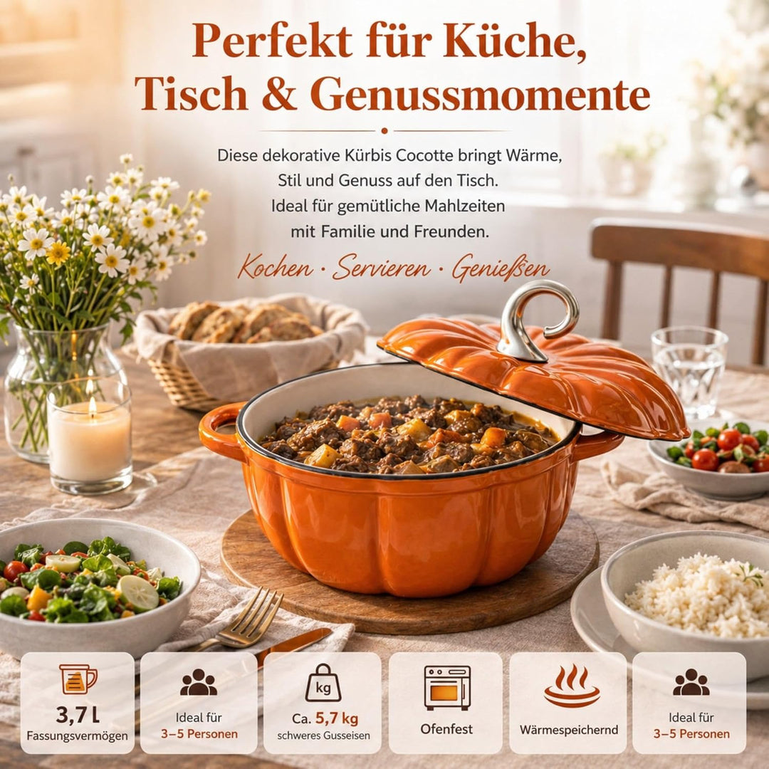 KüRbis-Cocotte, KüRbis-Schmortopf Mit Deckel, Emaillierter Gusseisen-Kochtopf, Antihaftbeschichteter