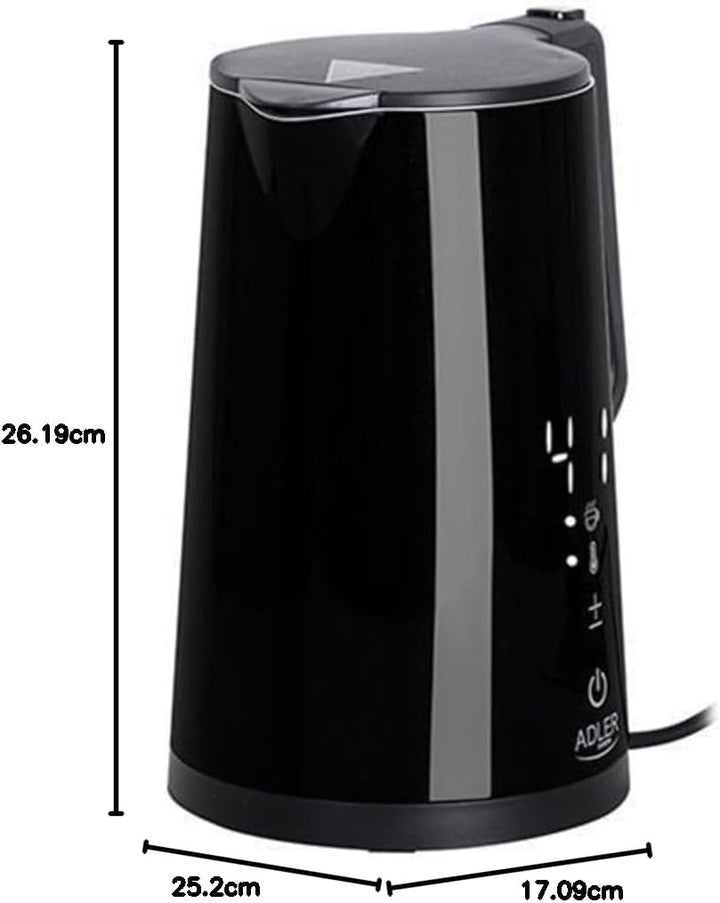Adler AD 1345 elektrischer Wasserkocher aus Edelstahl 1,7 l schwarz LED Anzeige 1.7 Liter Schwarz, 1