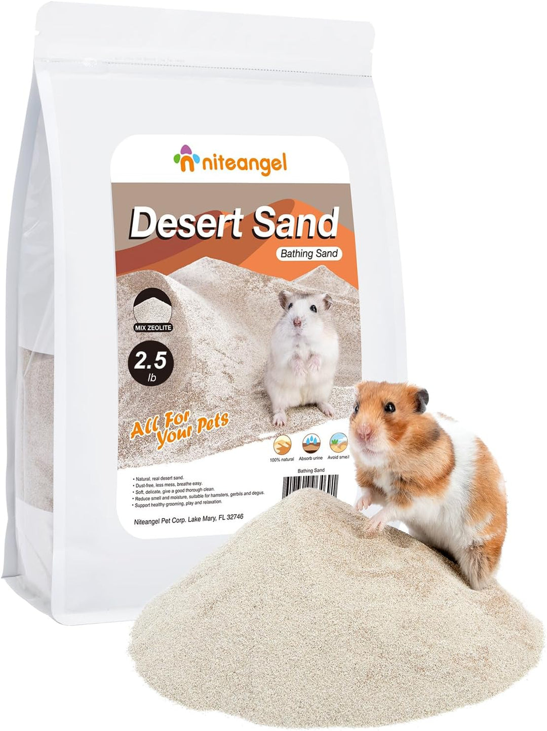 Niteangel Hamster Wüstenbad Sand | Staubfreier Badesand oder Streusand für Hamster, Chinchillas, Ger