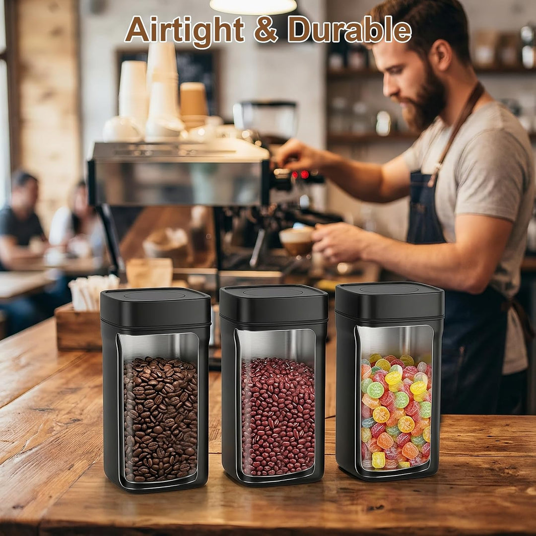 VINATO 1.2L Vakuum Kaffeedose Luftdicht, Rechteckig Edelstahl Vakuumbehälter, Aufbewahrung Kaffeeboh