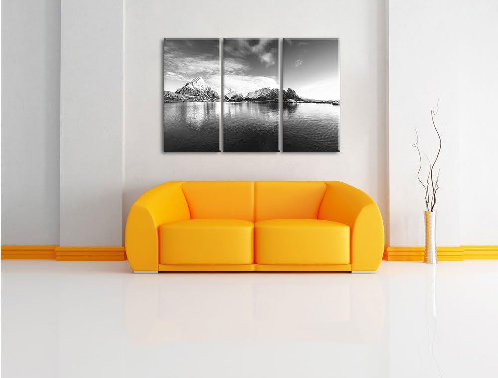 Pixxprint Lofoten in Norwegen Kunst B&W als Leinwandbild | Grösse: 3 Teilig (120x80) | Wandbild| Kun