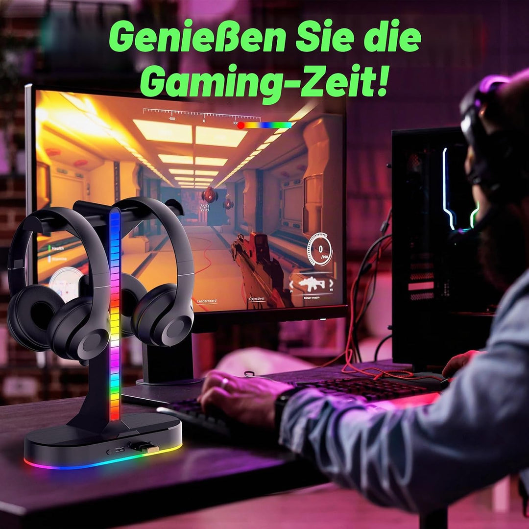 ALACOO Dual Headset Halterung mit LED-Beleuchtung, Headset Ständer RGB, Kopfhörer Ständer, Gaming Ko