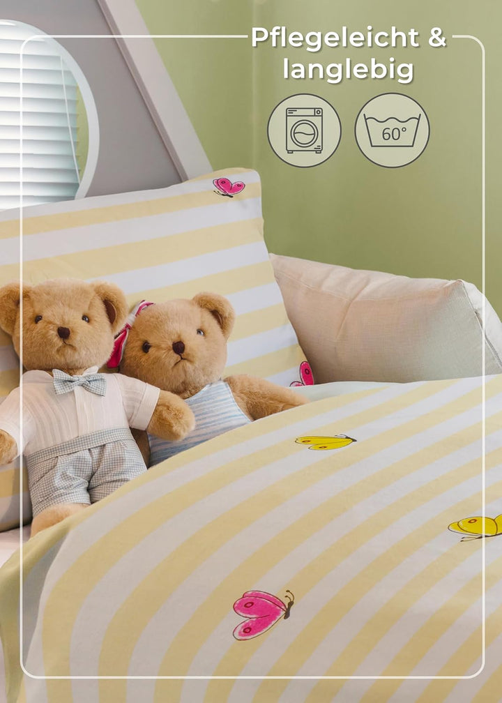 Gräfenstayn® 2-tlg. Kinderbettwäsche Set mit Tiermotiv und integriertem Reissverschluss - aus 100% B