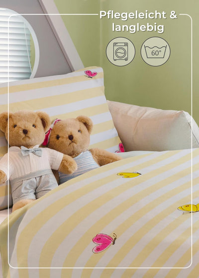 Gräfenstayn® 2-tlg. Kinderbettwäsche Set mit Tiermotiv und integriertem Reissverschluss - aus 100% B