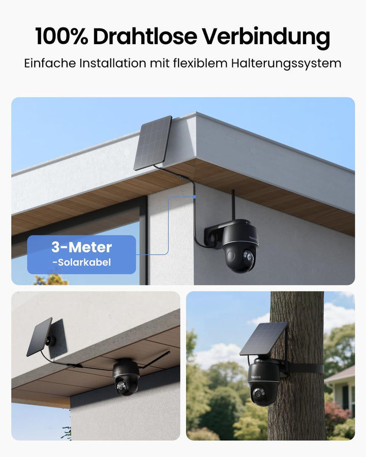 Reolink 2K PTZ Solar Überwachungskamera Aussen Akku 355°/140° Schwenkbar WLAN Kamera Outdoor mit 2,4