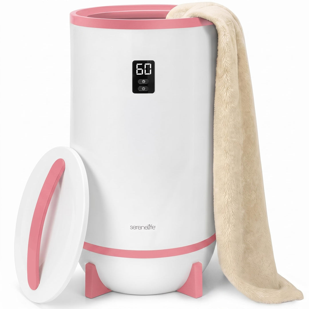 SereneLife Handtuchhalter Stehend Rosa – Elektrischer Handtuchwärmer für 2 Handtücher Energiesparend