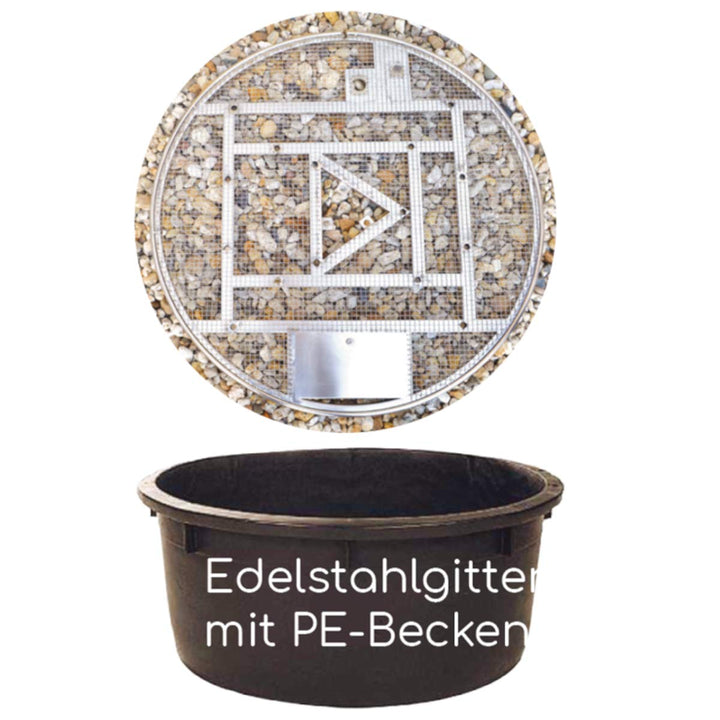 Köhko Abdeckgitter-Set aus Edelstahl mit PE-Becken Ø 88 cm (150 Liter) für Wasserspiel Springbrunnen